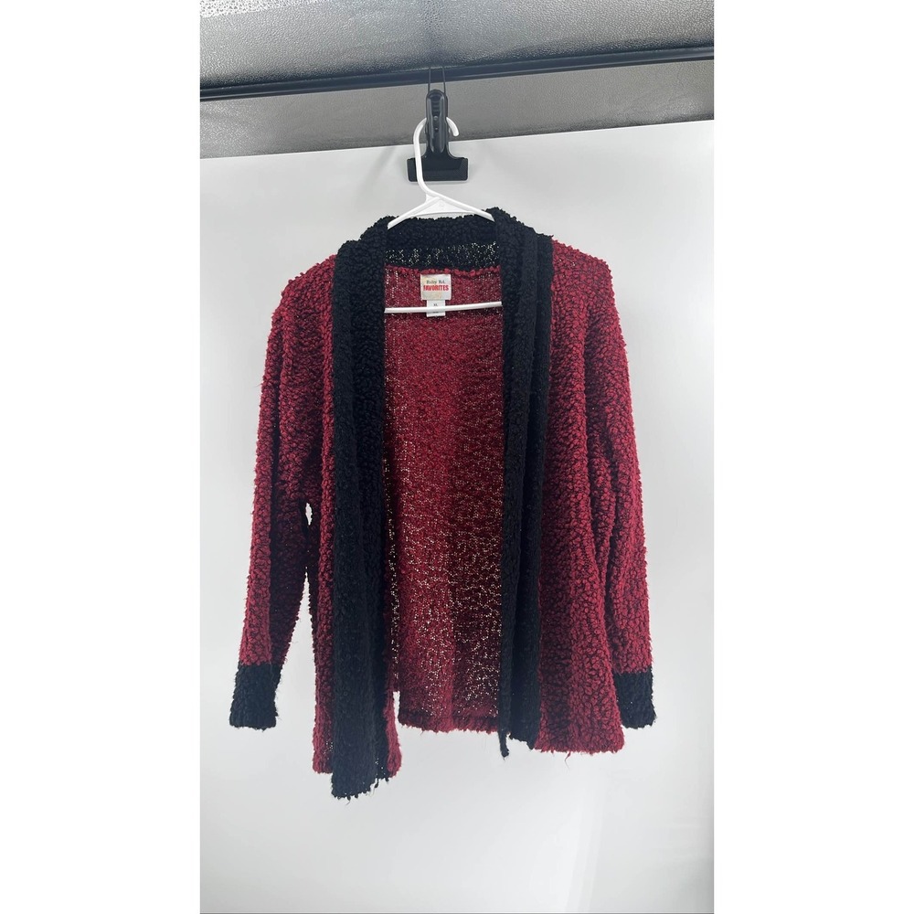 Ruby Rd Womens XL Red Black Boucle Knit Open Cardigan